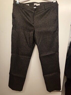 Loft Sized 12 Black Metallic Houndstooth Ankle Pants